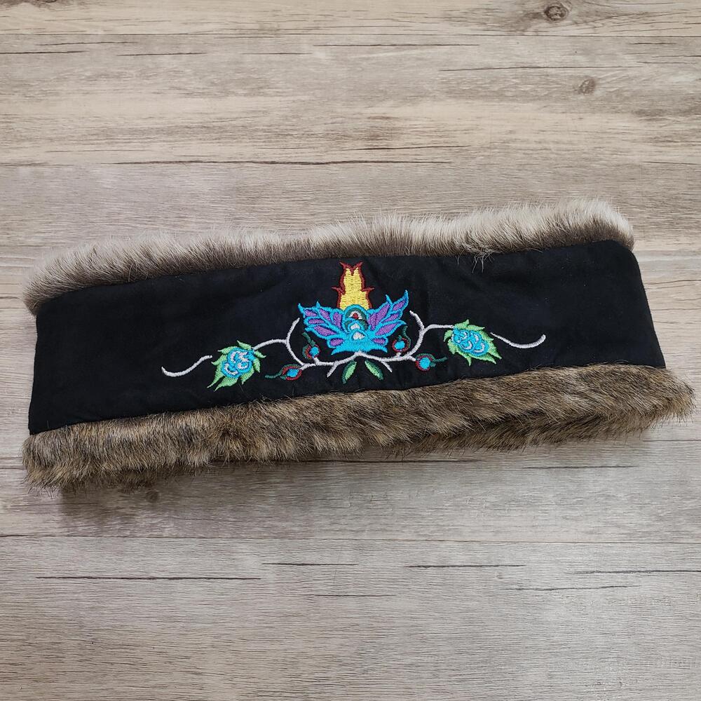 Skea Headband Faux Fur Womens One Size Multicolor Floral Embroidered Ski Winter